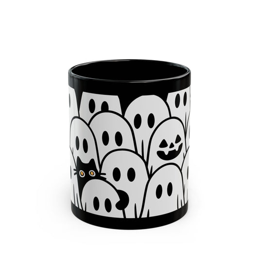 Halloween Ghosts Black Mug - Spooky Coffee Cup, Cute Mug for Halloween, Ghost Lovers, Unique Gift, 11oz & 15oz options