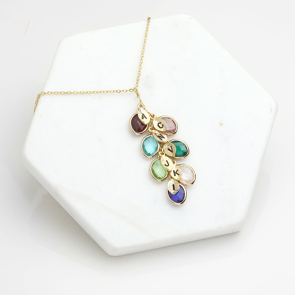 12-color water drop birthstone leaf lettering diy necklace holiday gift