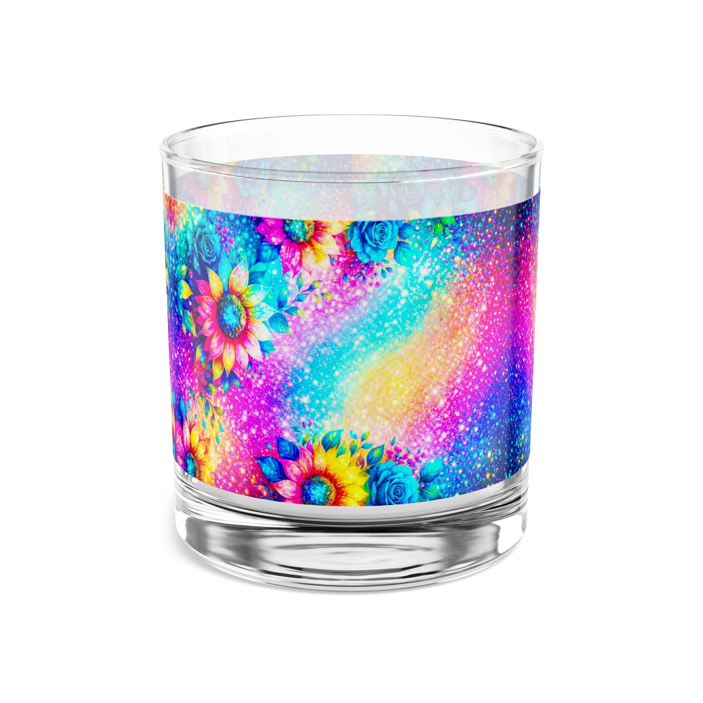 Rainbow Sunflower Galaxy Rocks Glass 10oz