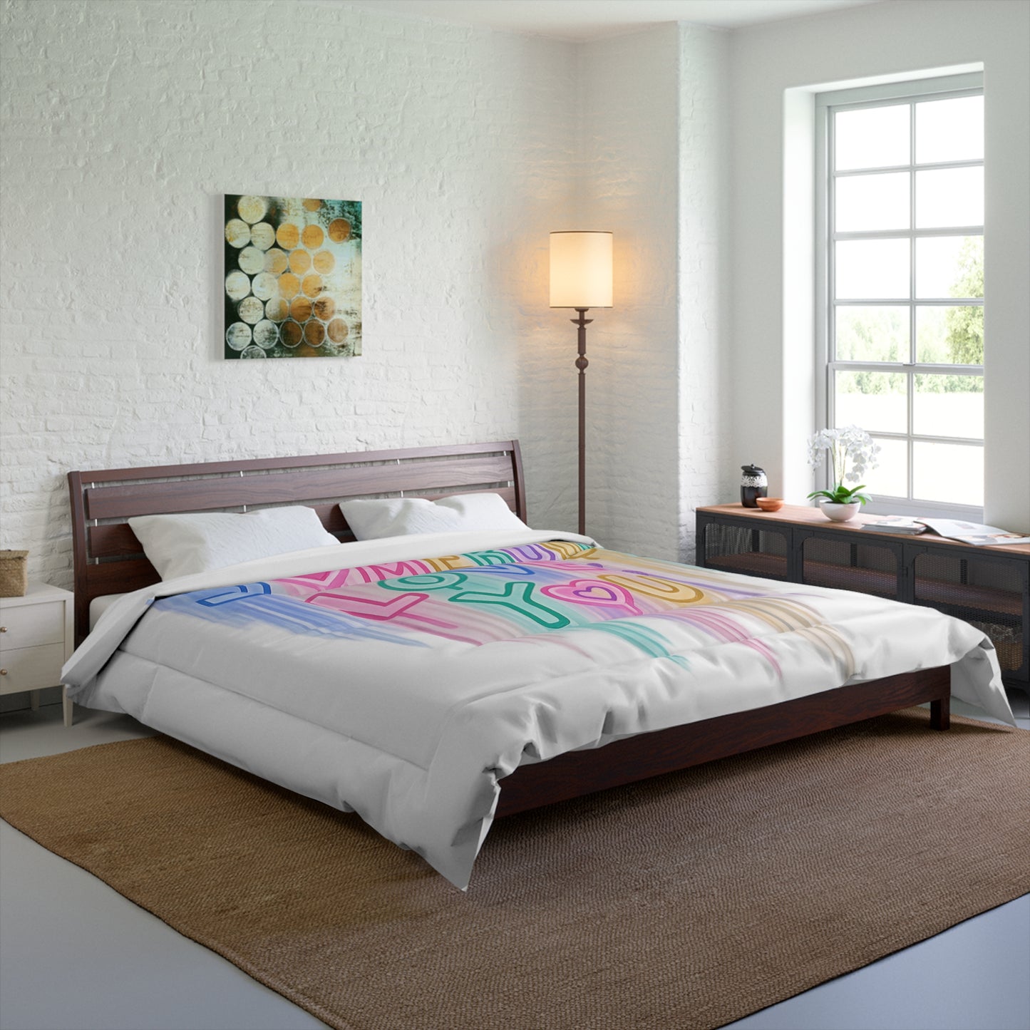 Somebody Loves You Comforter – Pastel Rainbow Heart Bedding