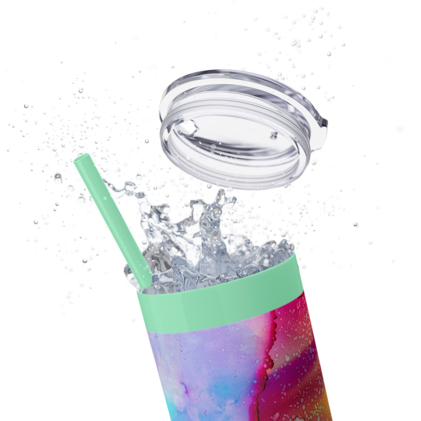 Beautiful Watercolor Splatter Skinny Tumbler with Straw - 20oz, Vibrant Colorful Drinkware for Every Occasion, Perfect Gift for Friends, Reusable Travel Mug, Water [...]