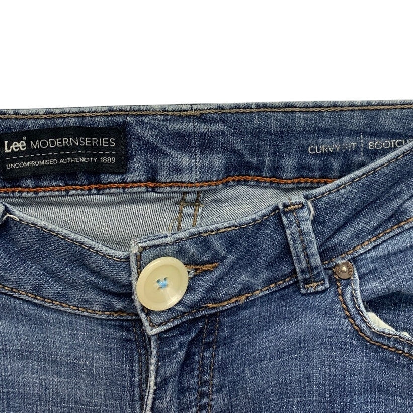 Lee Modern Series Womens Size 8 Curvy Boot Cut Replaced Button Denim Blue Jeans