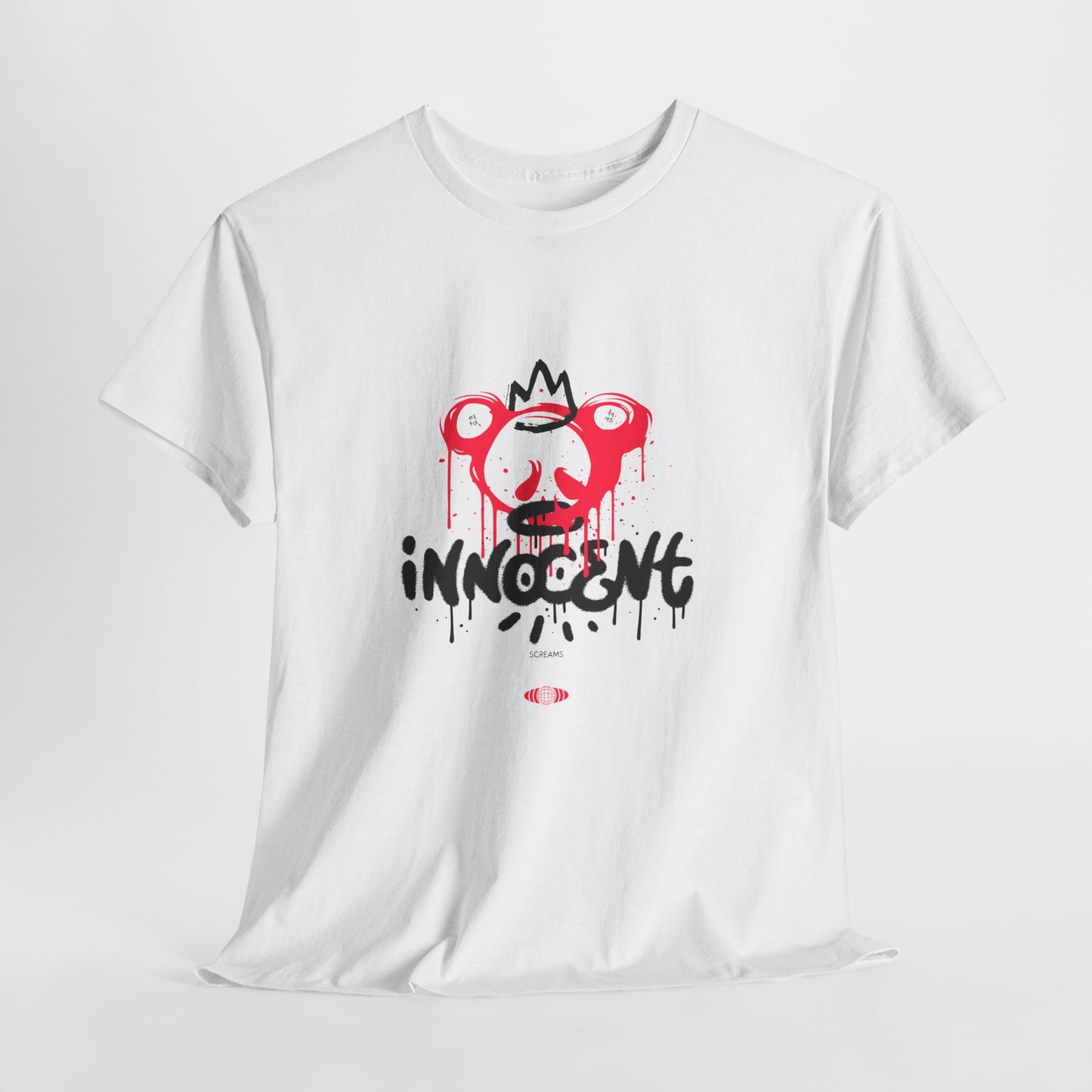 Edgy Graphic Tee: 'Innocent' Design, Urban Fashion, Streetwear, Unisex Cotton T-Shirt, Music Festivals, Casual Wear