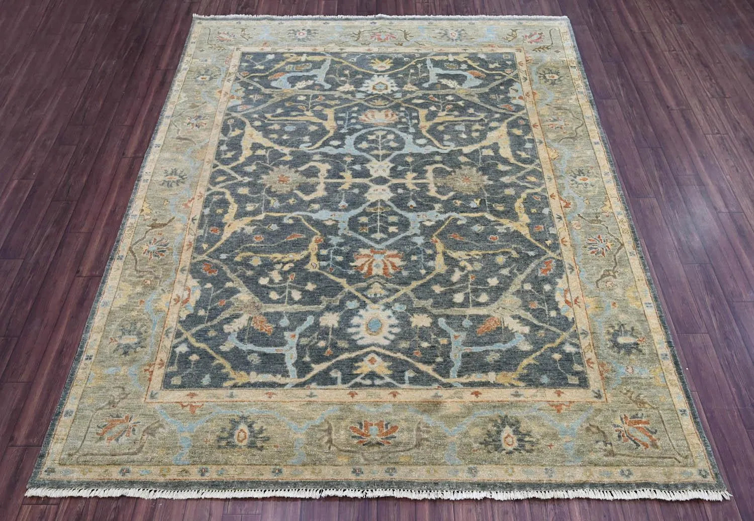 Multi Size Blue Hand Knotted Traditional Oushak Wool Oriental Area Rug-2