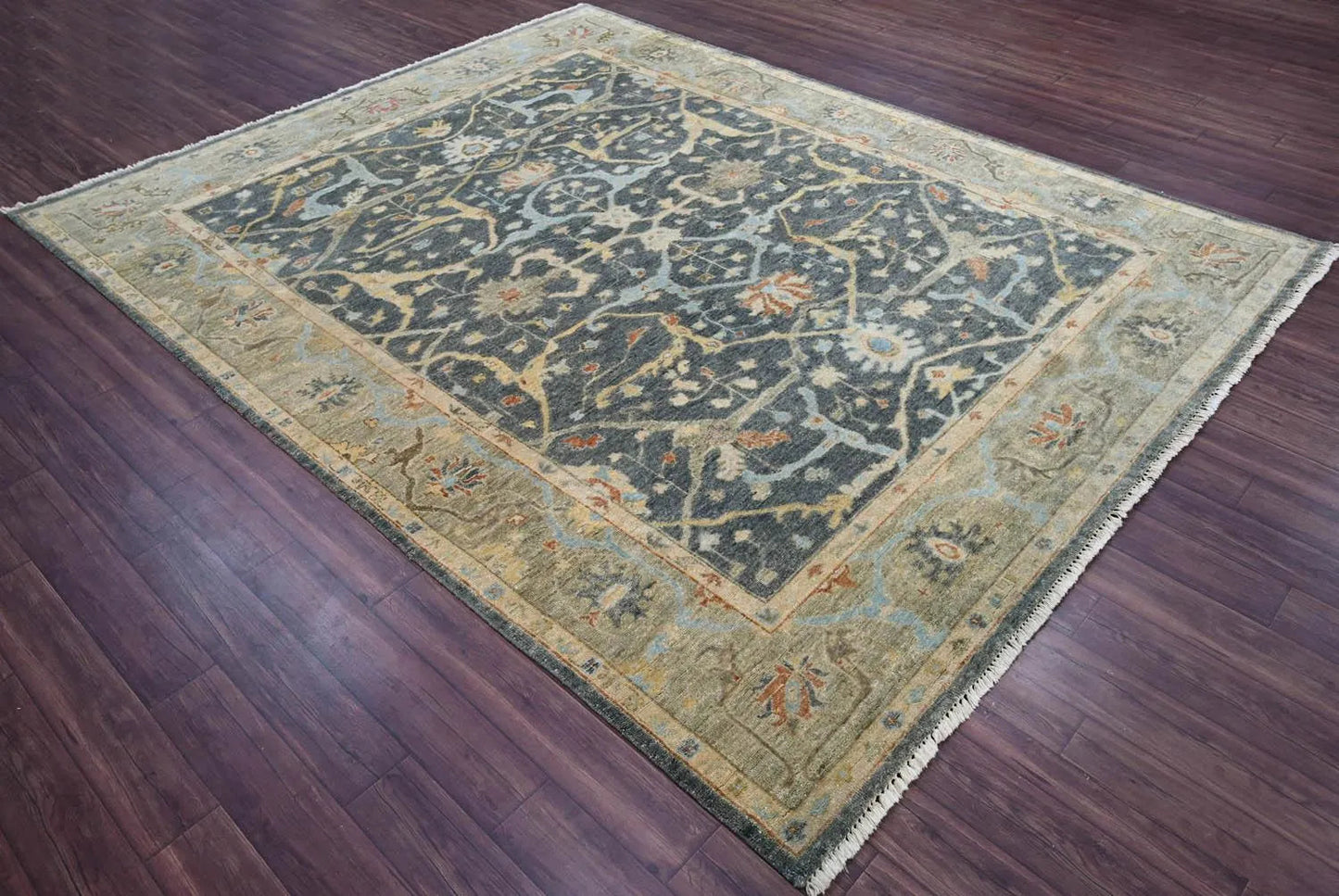 Multi Size Blue Hand Knotted Traditional Oushak Wool Oriental Area Rug-3