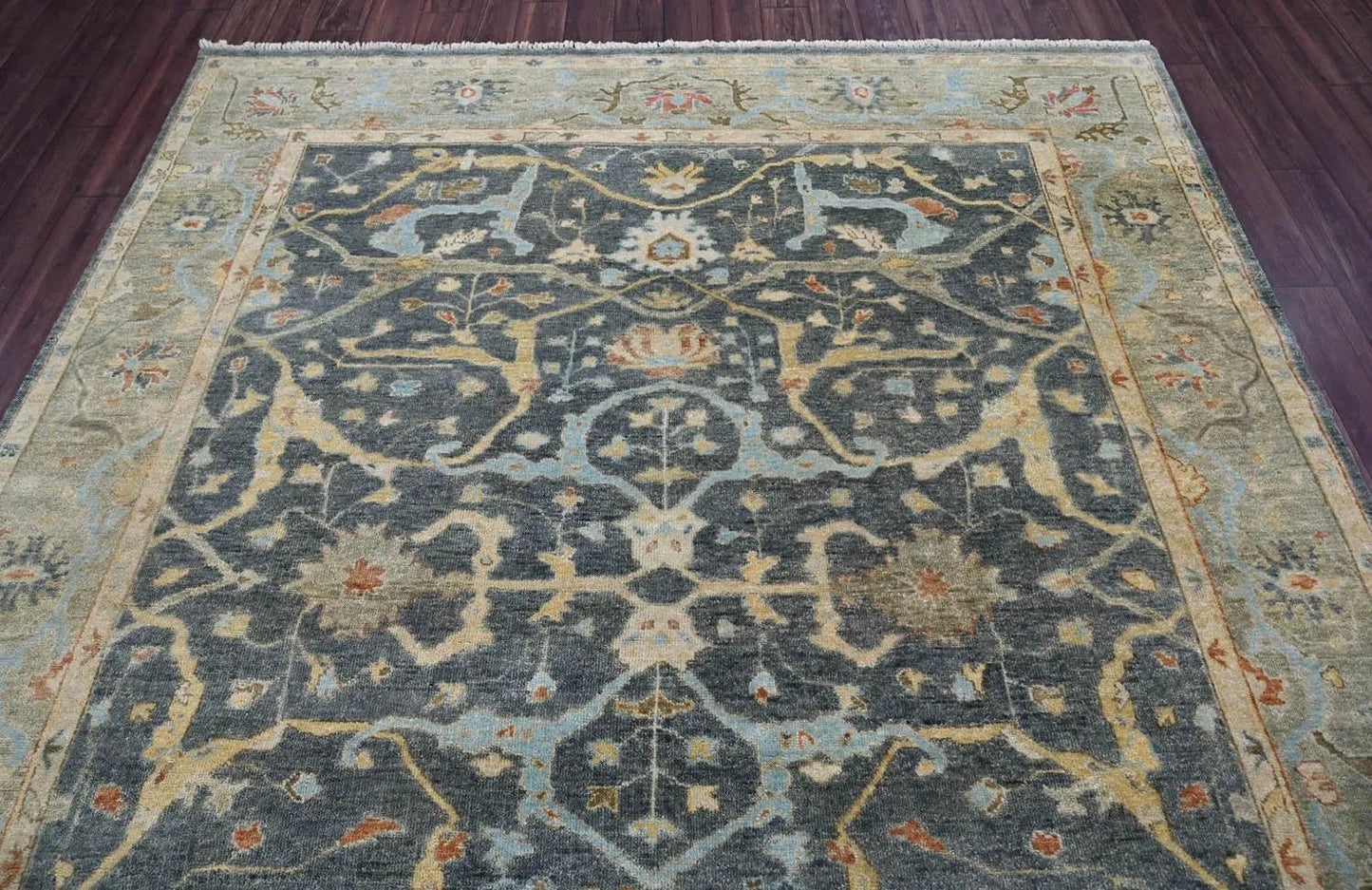 Multi Size Blue Hand Knotted Traditional Oushak Wool Oriental Area Rug-4
