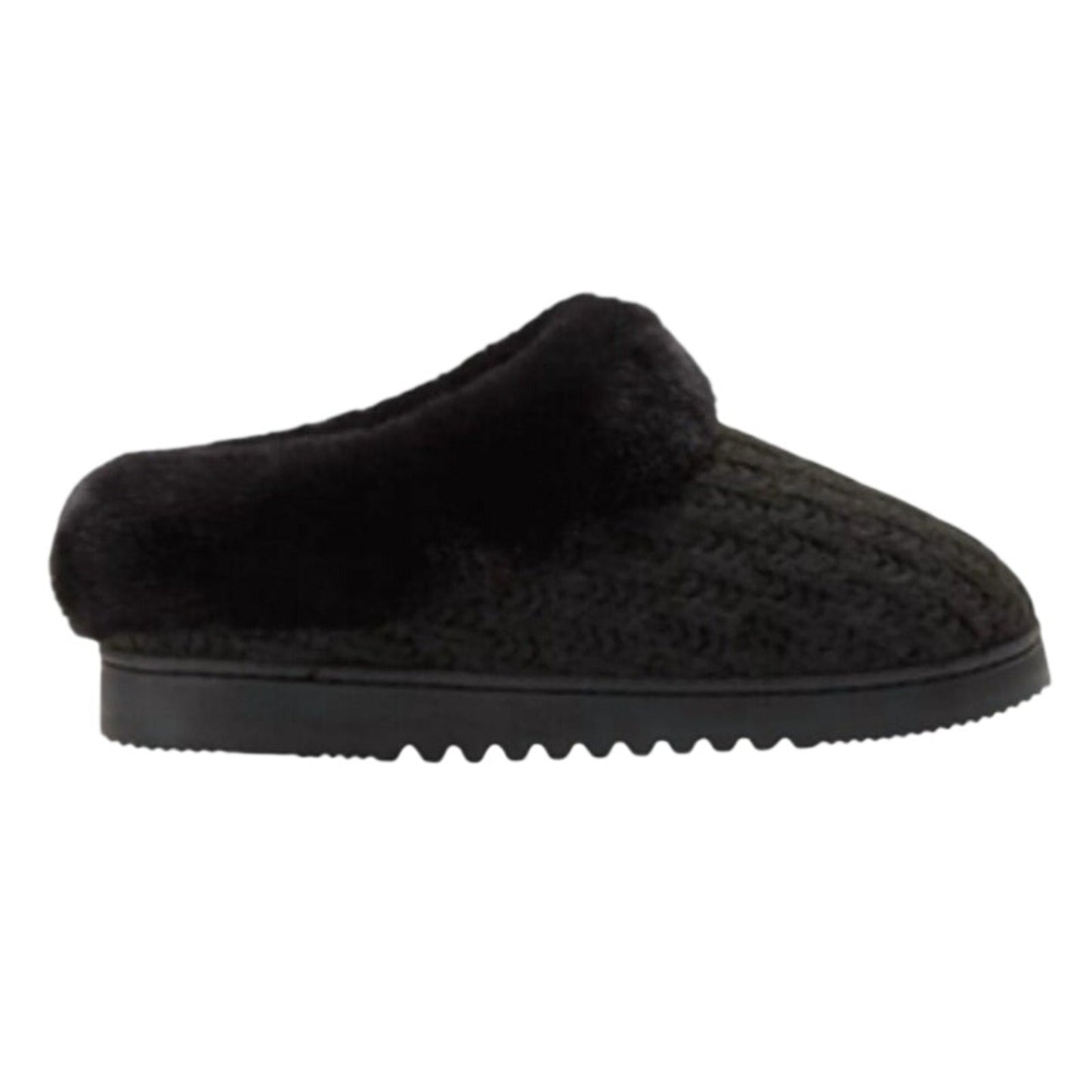Dearfoams Womens Large 9/10 Black Faux Fur Lined Knit Slide On Slippers w Box