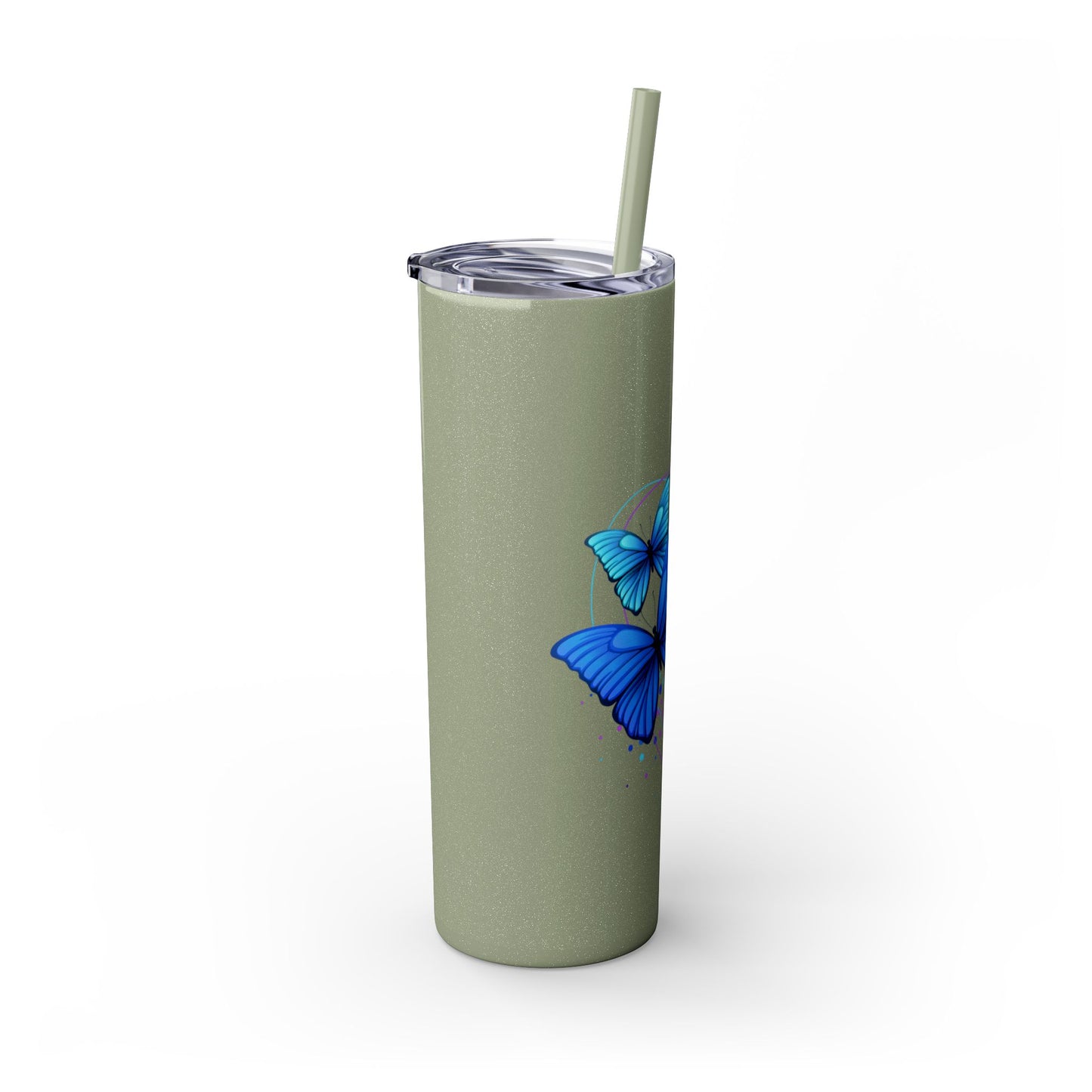 Butterfly Design Skinny Tumbler with Straw - 20oz Travel Mug