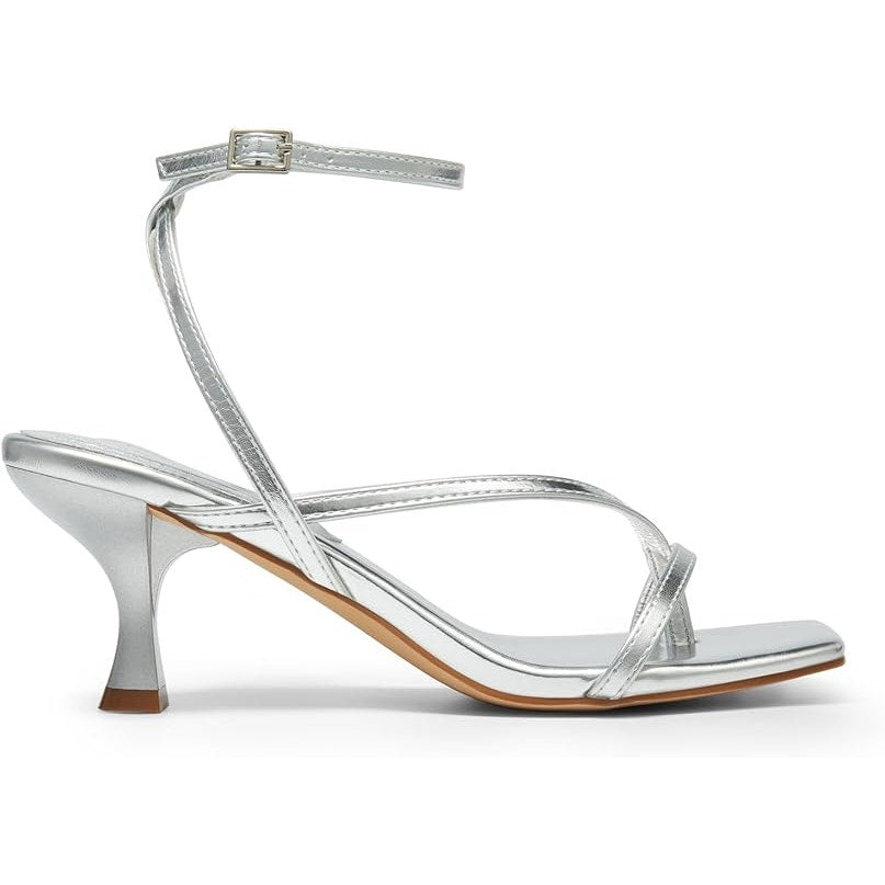 Dream Pairs Womens Size 7.5 Silver 3" Heel Open Square Toe Ankle Strap Shoes
