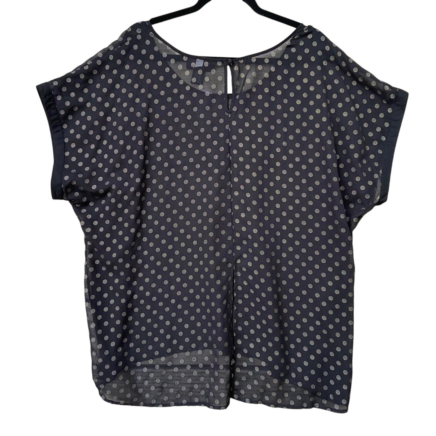 NWT New Lane Bryant Womens 22/24 Black Polka Dot Short Sleeve Sheer Blouse