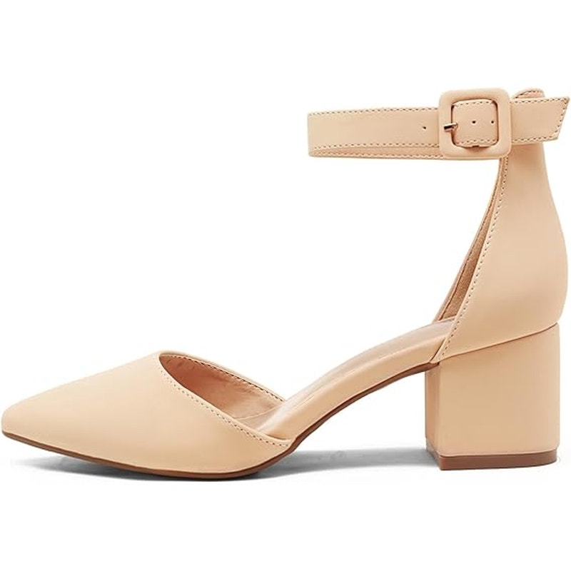 Dream Pairs Womens 9.5 Tan Pointy Toe 2.5" Block Heel Ankle Strap Sandal Shoes