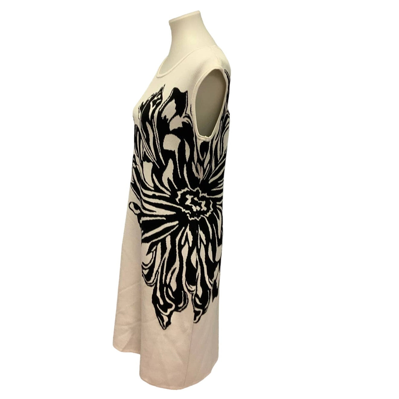 Calvin Klein Large Black Floral Graphic Rayon Blend Sleeveless Sweater Dress