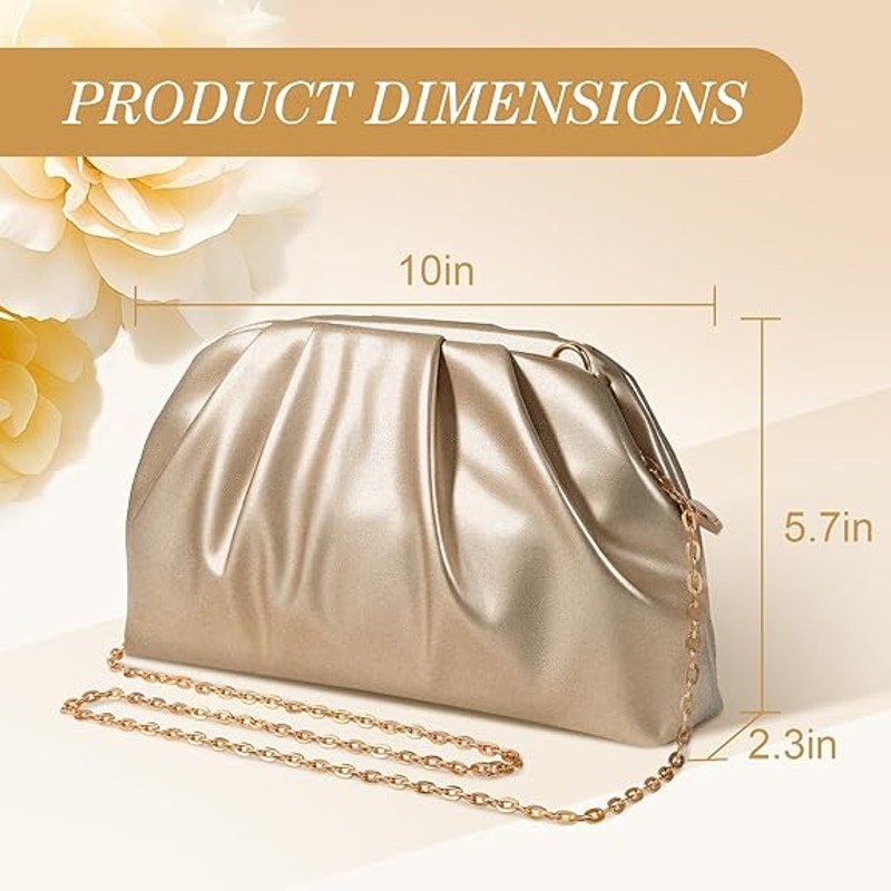 lovyoCoCo Womens Gold Pleated PU Leather Magnetic Closure Clutch Shoulder Bag