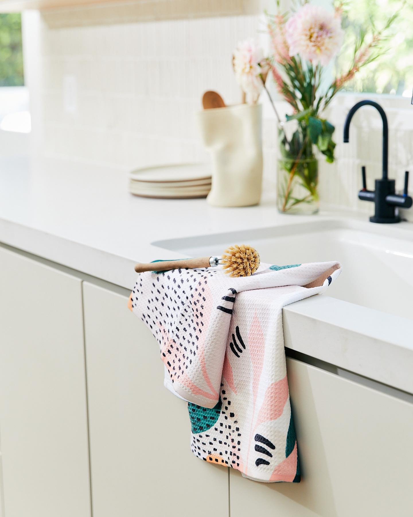 Snowy Days Blue Geometry Tea Towel