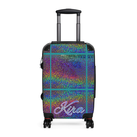 Personalized Name Holographic Glitch Pattern Print Suitcase Colorful Travel Luggage: WARNING - May Cause Uncontrollable Compliments