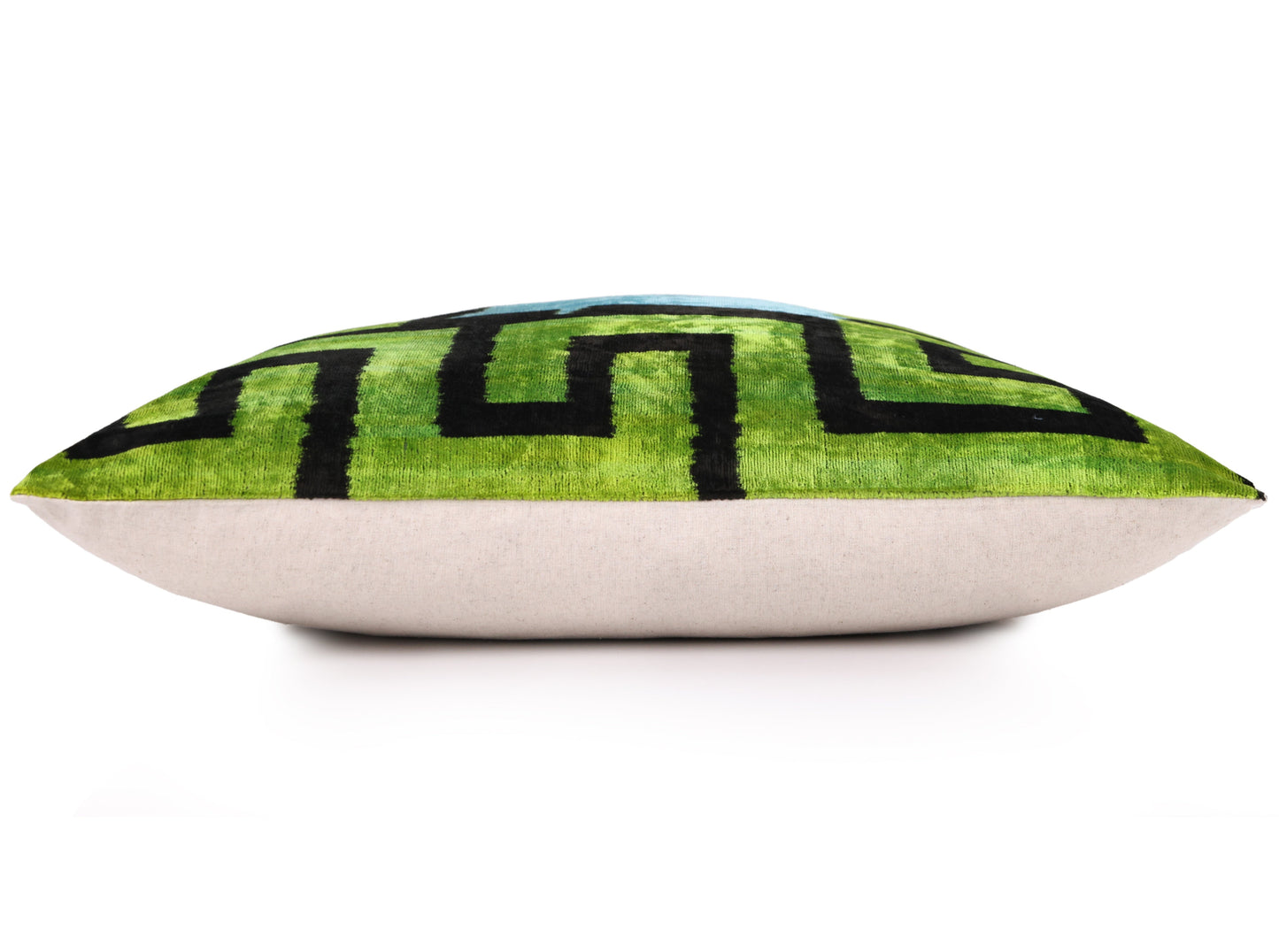 Greek Key Velvet Pillow in Green & Blue – Handmade 24x24 Inch Square-2