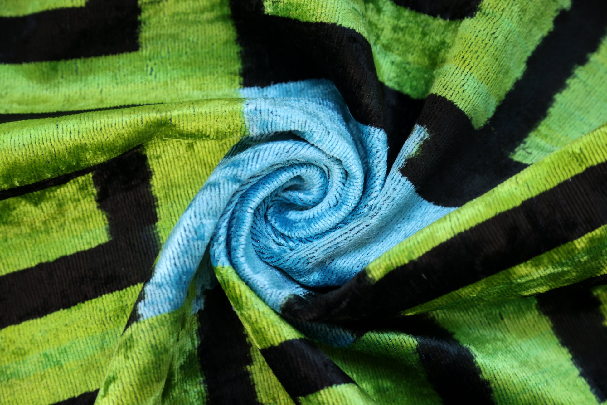 Greek Key Velvet Pillow in Green & Blue – Handmade 24x24 Inch Square-1
