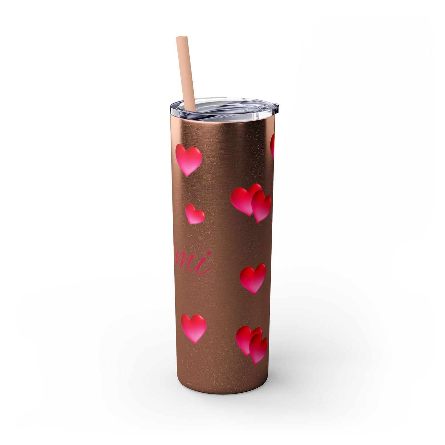 Gepasmaakte Glitter 20oz Dun Tumbler met Pienk Hartpatroon — [Jou Naam Hier]