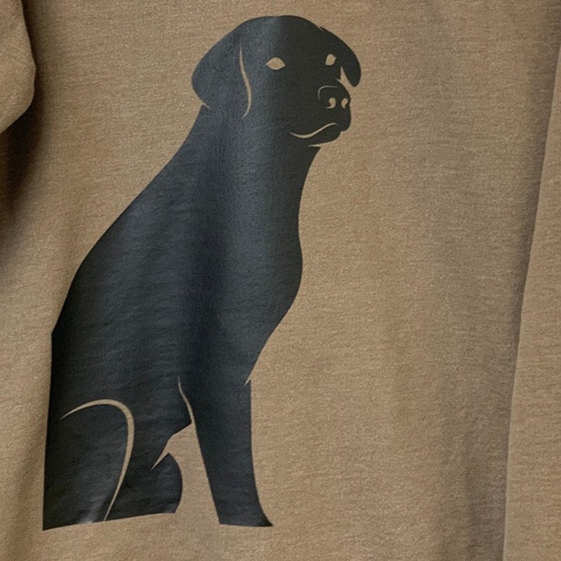 Upcycled Hand Printed Womens Large Black Lab Dog Long Sleeve Sweatshirt
