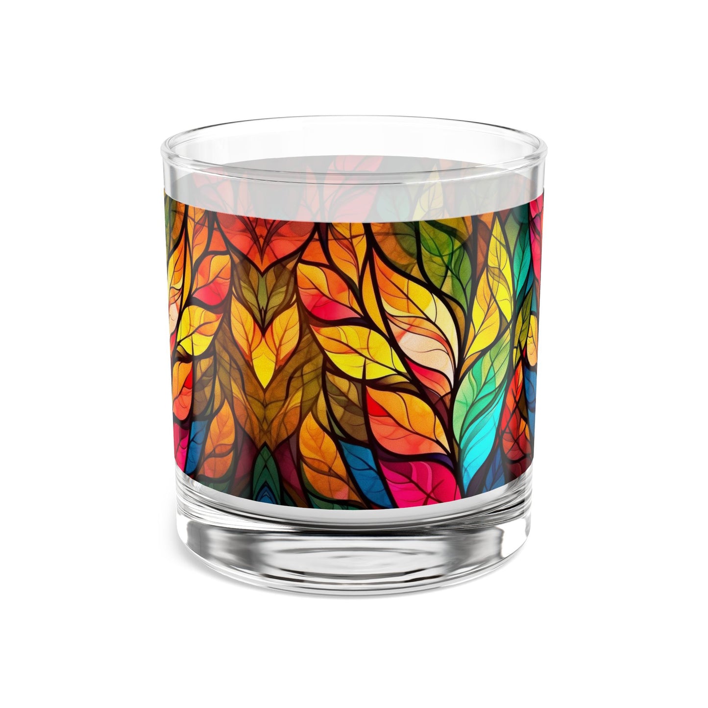 Colorful Stained Glass Leaves Rocks Glass 10oz Whiskey Tumbler