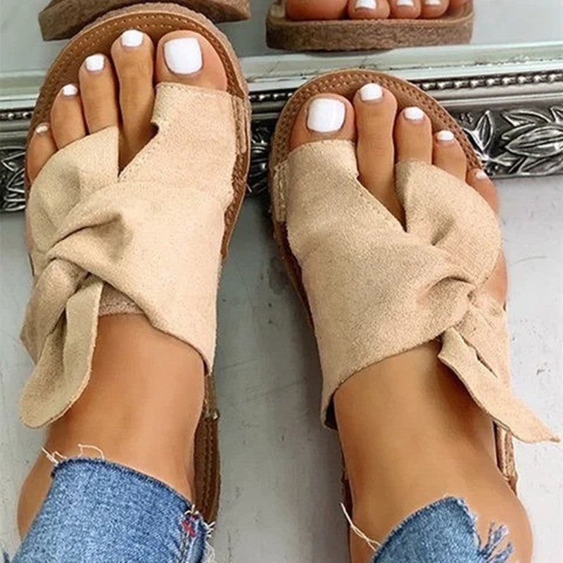 New Set-Toe Flip-Flops Suede Bow Ladies Sandals Large Size Beach Sandals Women