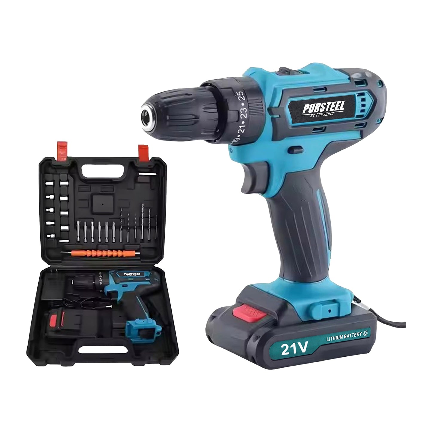 Pursonic 21V Rechargeable Cordless Drill 24 Piece Set – Compact Power for Home & DIY Projects-0