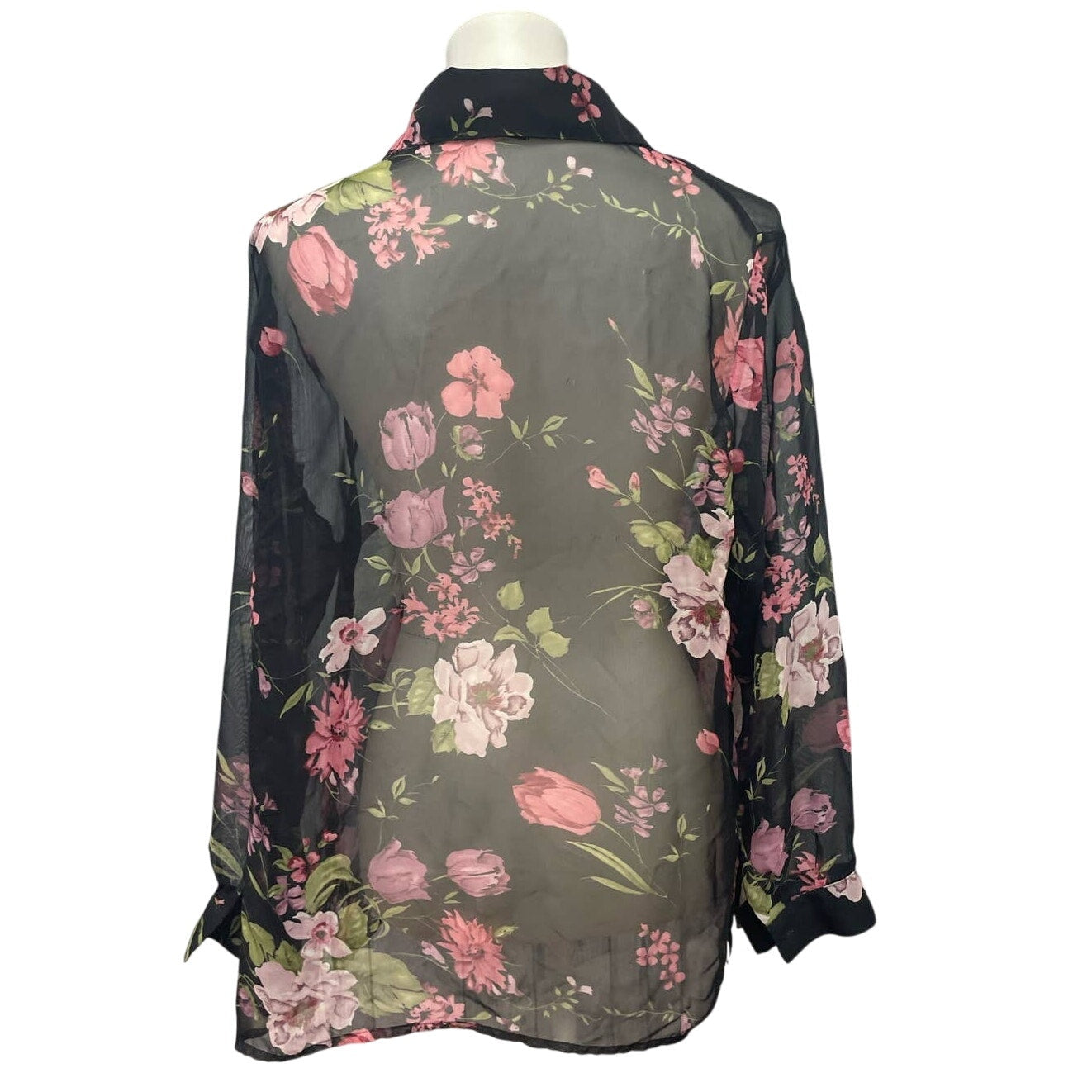Fashion Bug Womens 14W 16W Sheer Floral Long Sleeve Polyester Button Down Blouse
