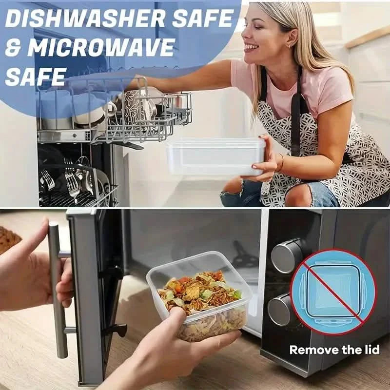 Woman using a dishwasher and microwave, with text indicating dishwashing and microwave safety.