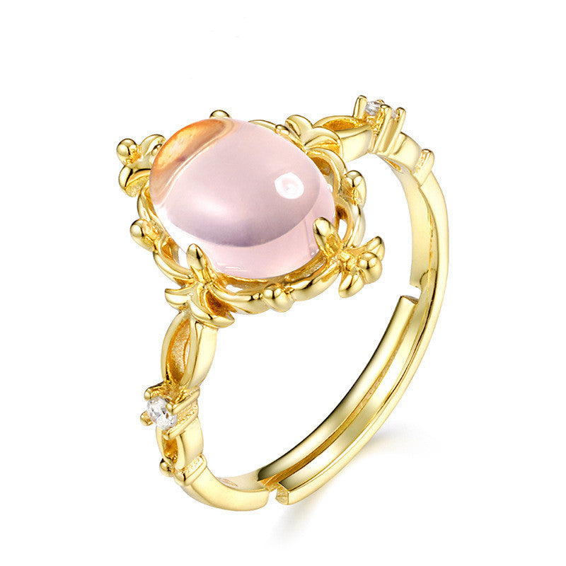 Pienk Kristal Suurlemoen Kristal 925 Sterling Silwer Ring