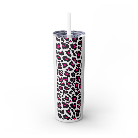 Leopard Print Skinny Tumbler with Straw, 20oz - Perfect for Travel, Gifts, and Everyday Hydration, Stylish Drinkware, Animal Print Tumbler