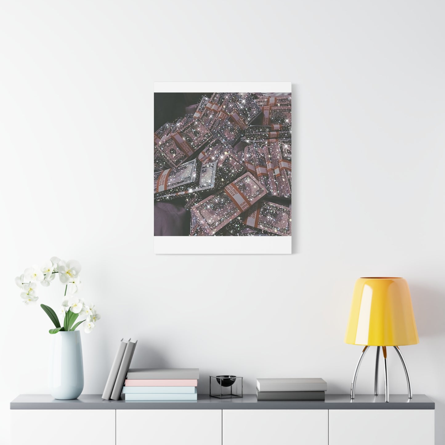 Sparkling Money Canvas Art, Glittery Wall Decor for Home, Modern Art Piece, Gift for Art Lovers, Chic Office Decor, Unique Wall Hanging