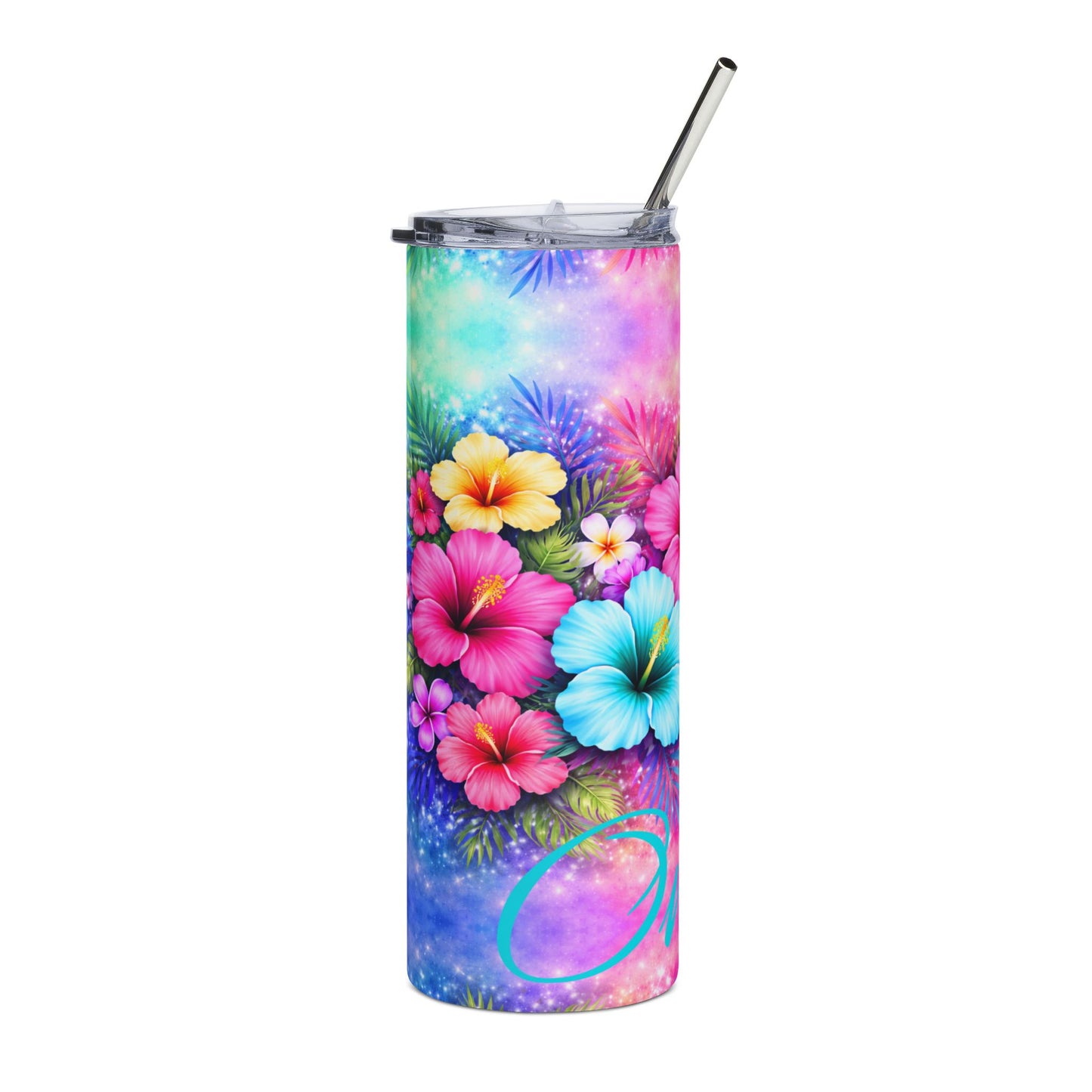 Custom Tropical Hibiscus Floral Stainless Steel Tumbler | 20oz Skinny Travel Cup