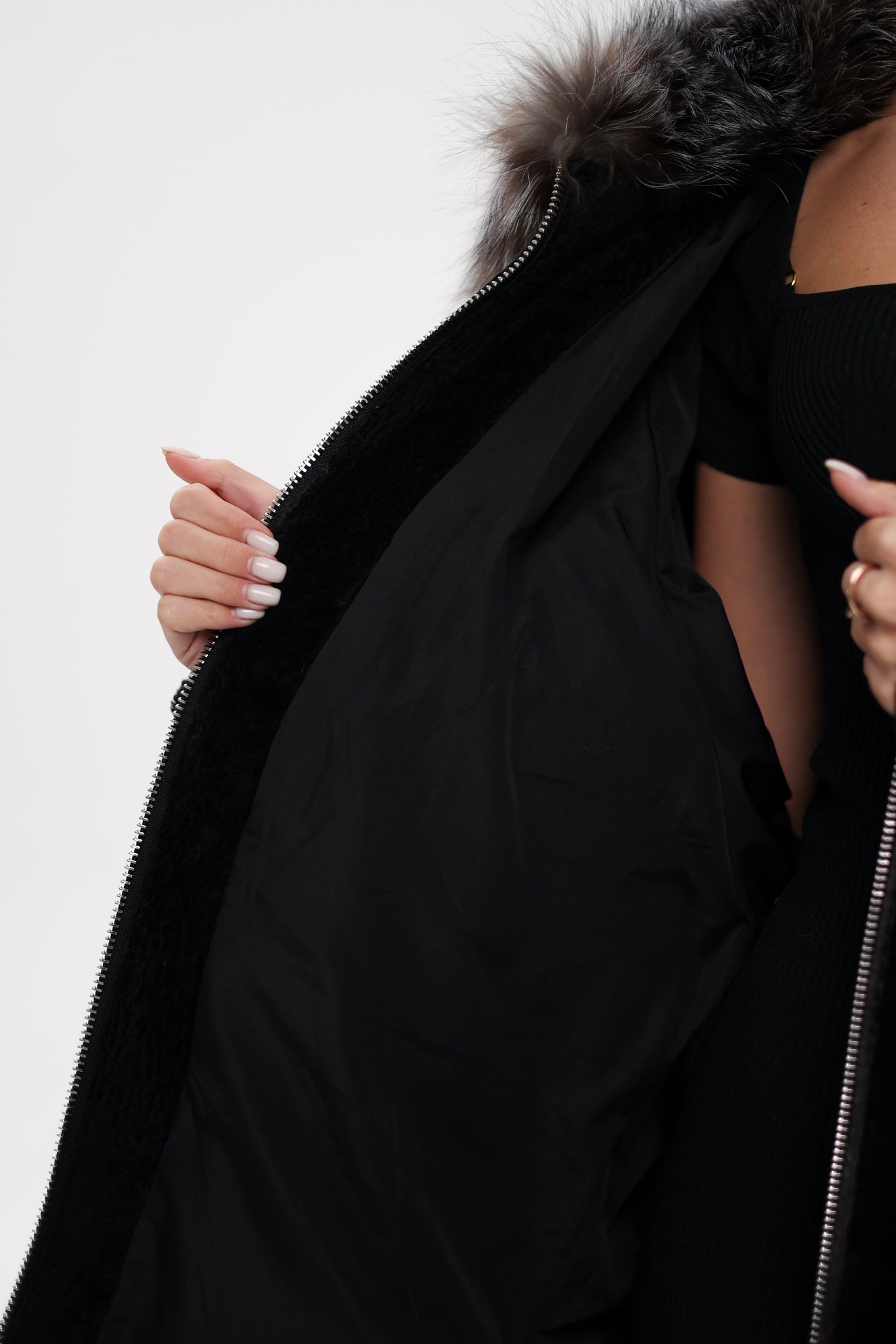 Palermo Genuine Astrakhan Silver Fox Trim Coat