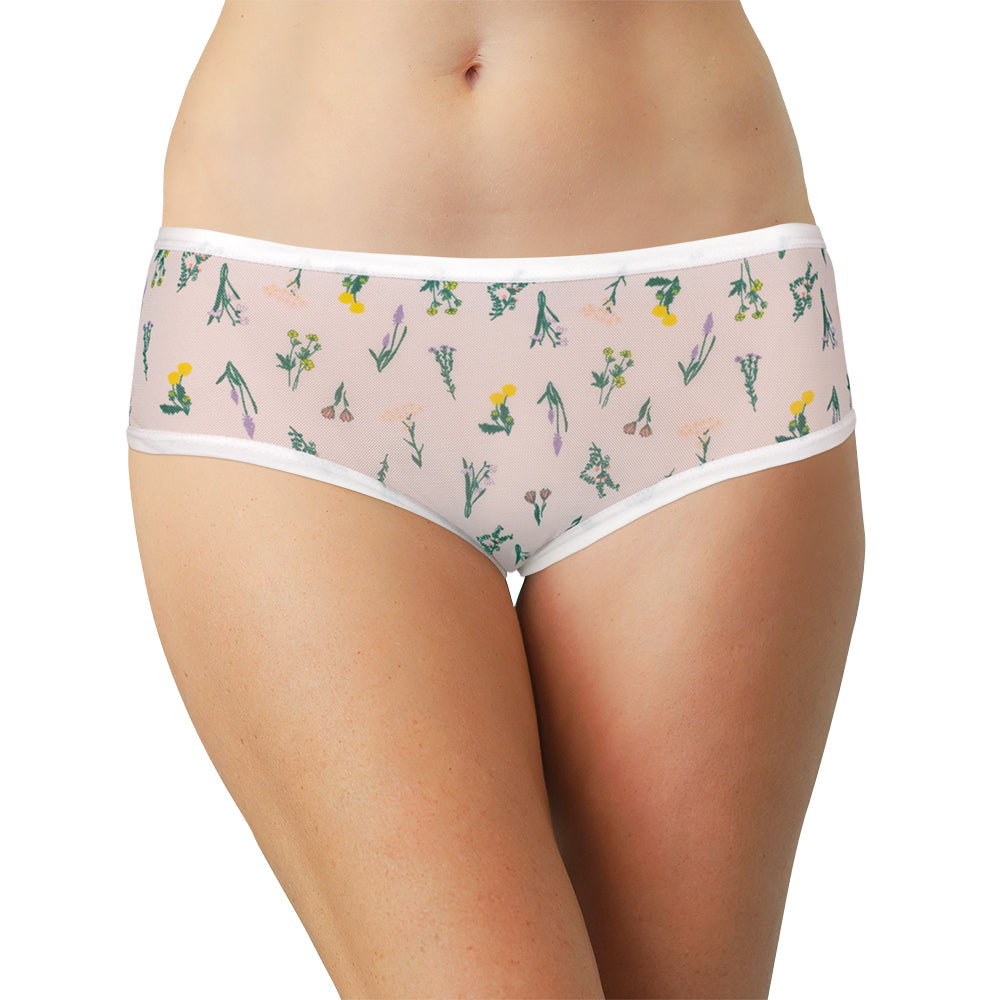 White Mesh Hipster with Green Ditsy Floral – Comfy Fit XS–2X