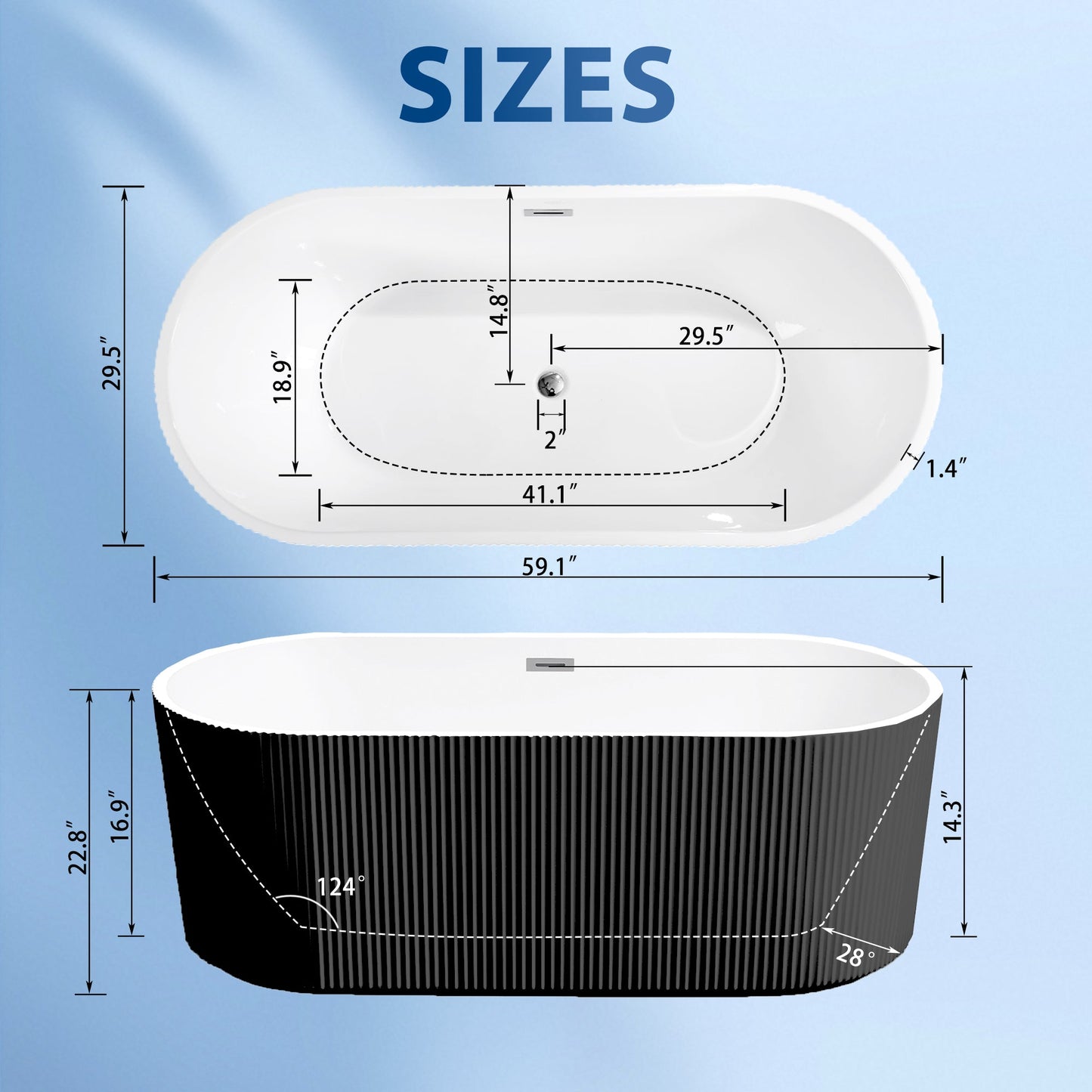 59" Linear Acrylic Freestanding Bathtub