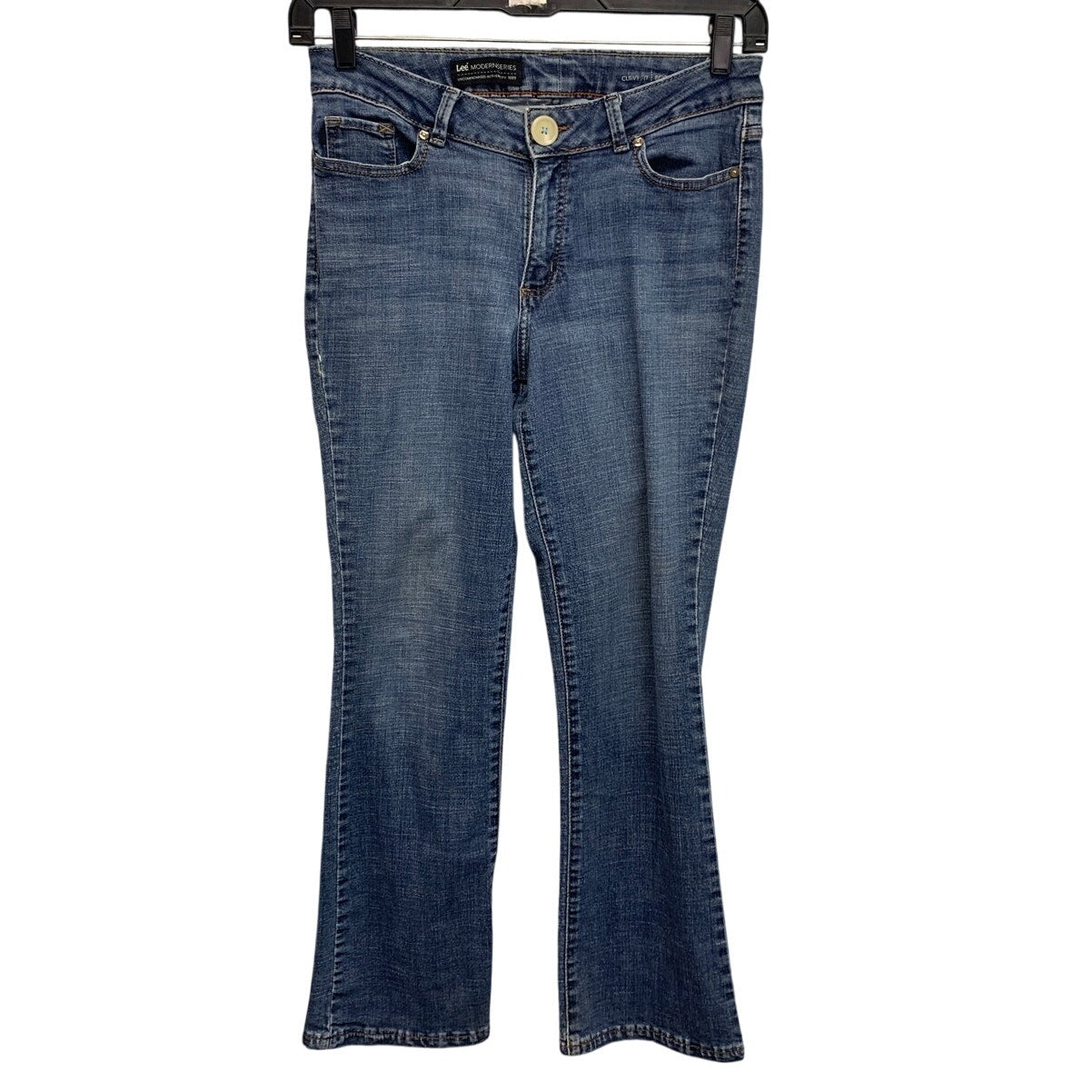 Lee Modern Series Womens Size 8 Curvy Boot Cut Replaced Button Denim Blue Jeans