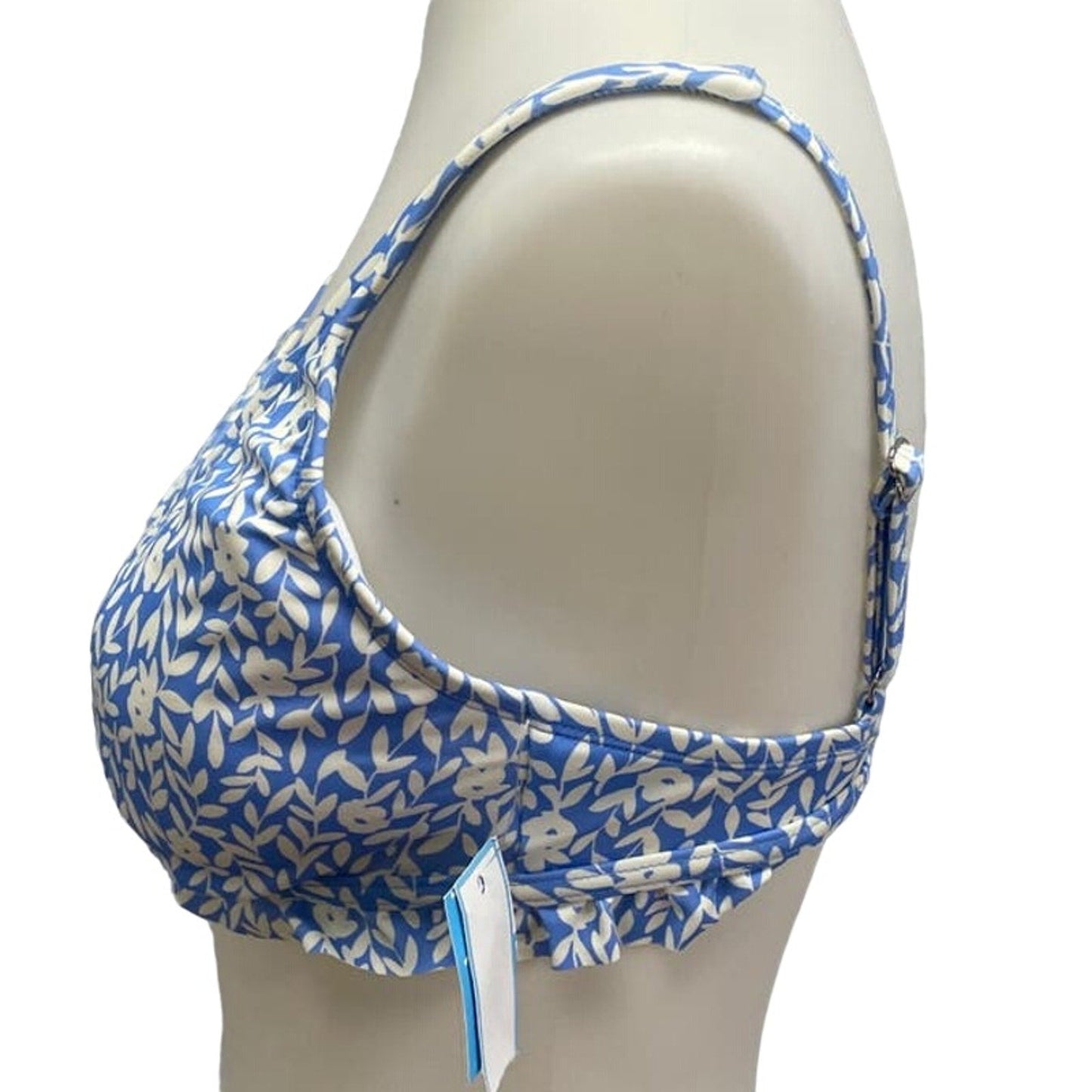 New Draper James Womens Large UPF 50+ Ruffled Blue Floral Bikini Swim Top ONLY