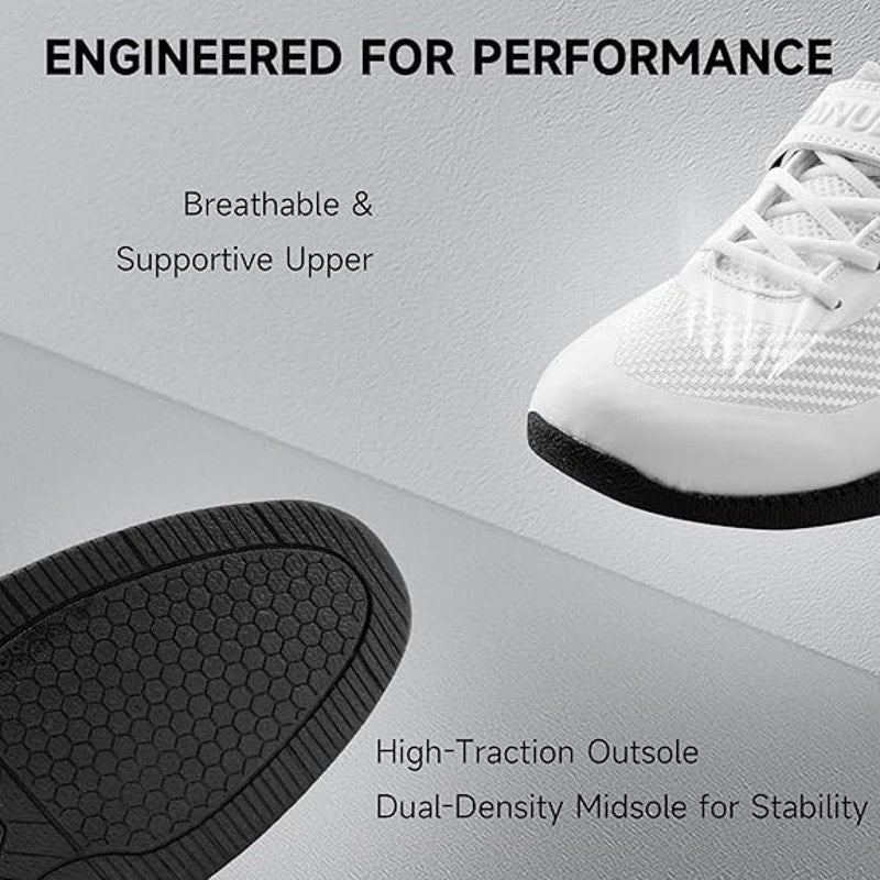 New Manuklear Mens Size 9.5 White Lace Up Anti-Slip Deadlift Weightlifting Shoes