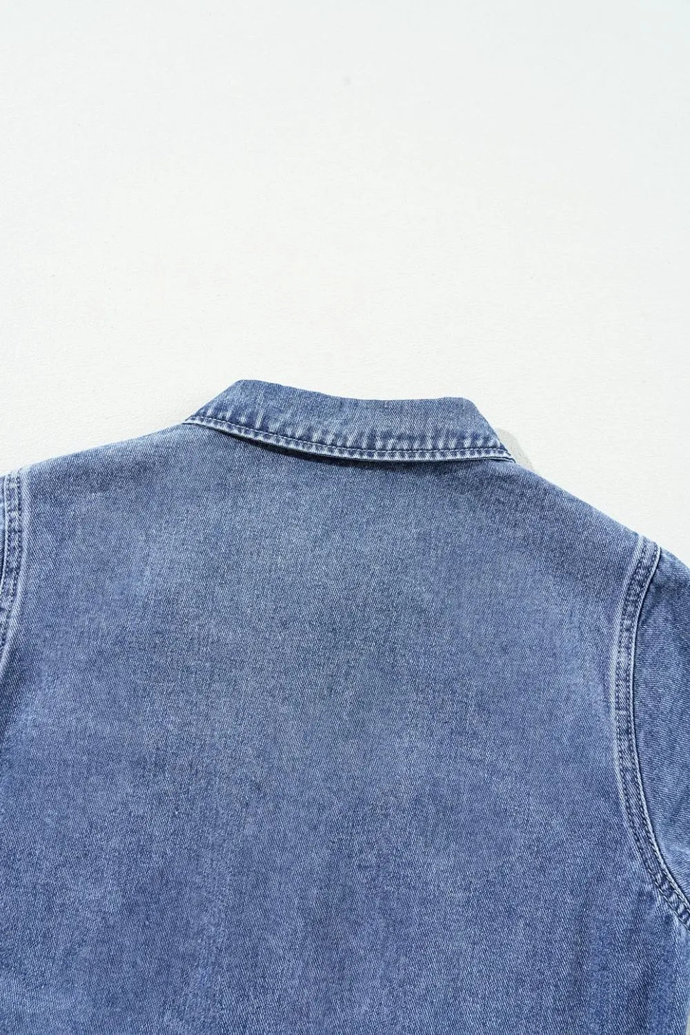 Chest Pocket Front Buttoned Folded Edge Denim Short Sleeve Romper