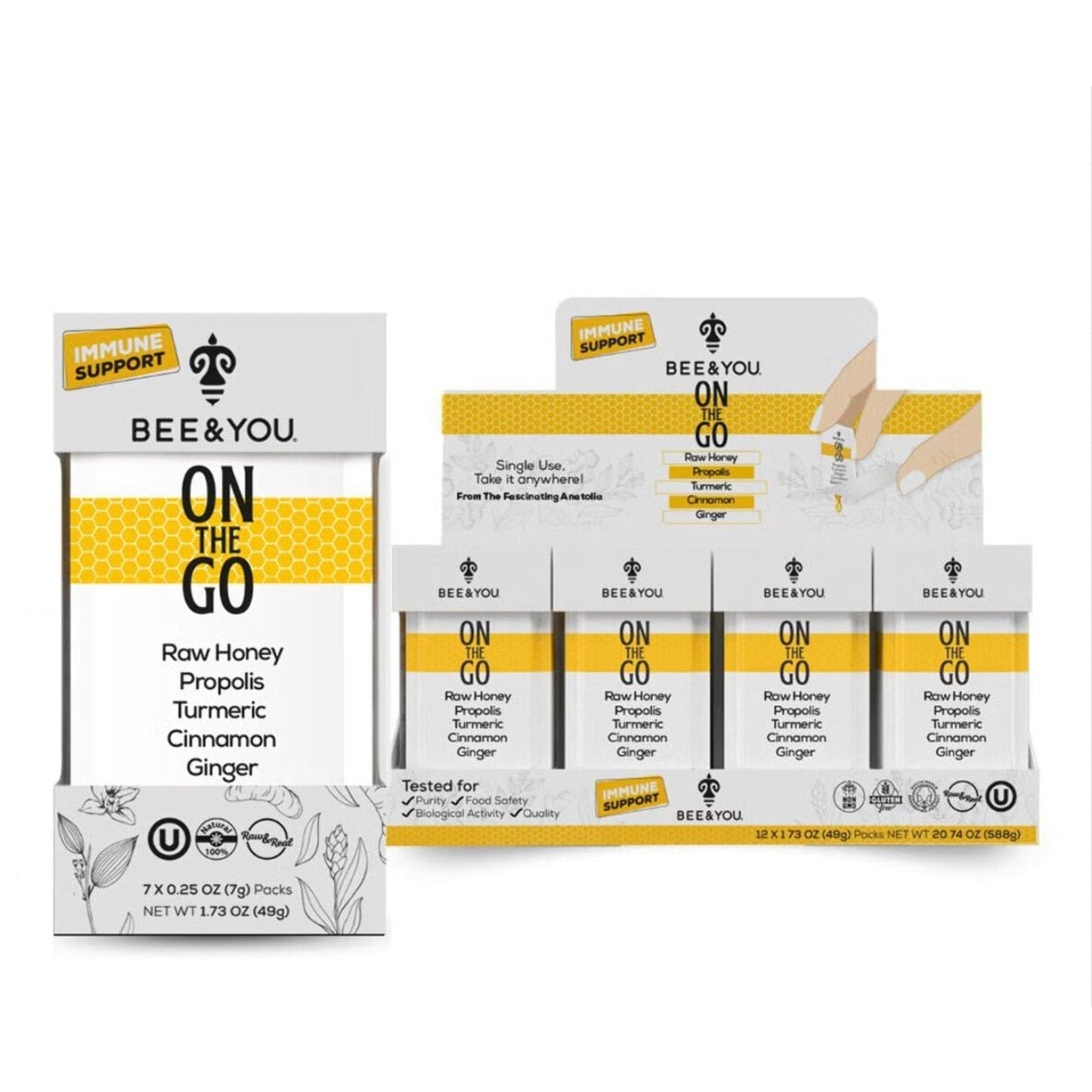 12 boxes of 7 packets Bee & You 1.73 oz On the Go Immunity Honey packets