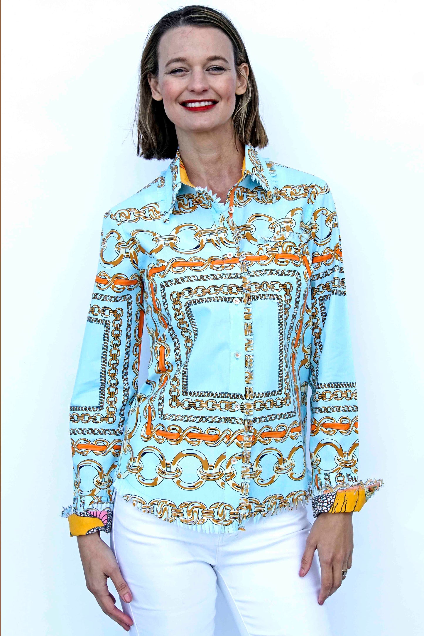 Cape Cod Tunic, Aqua Ground W Orange Links