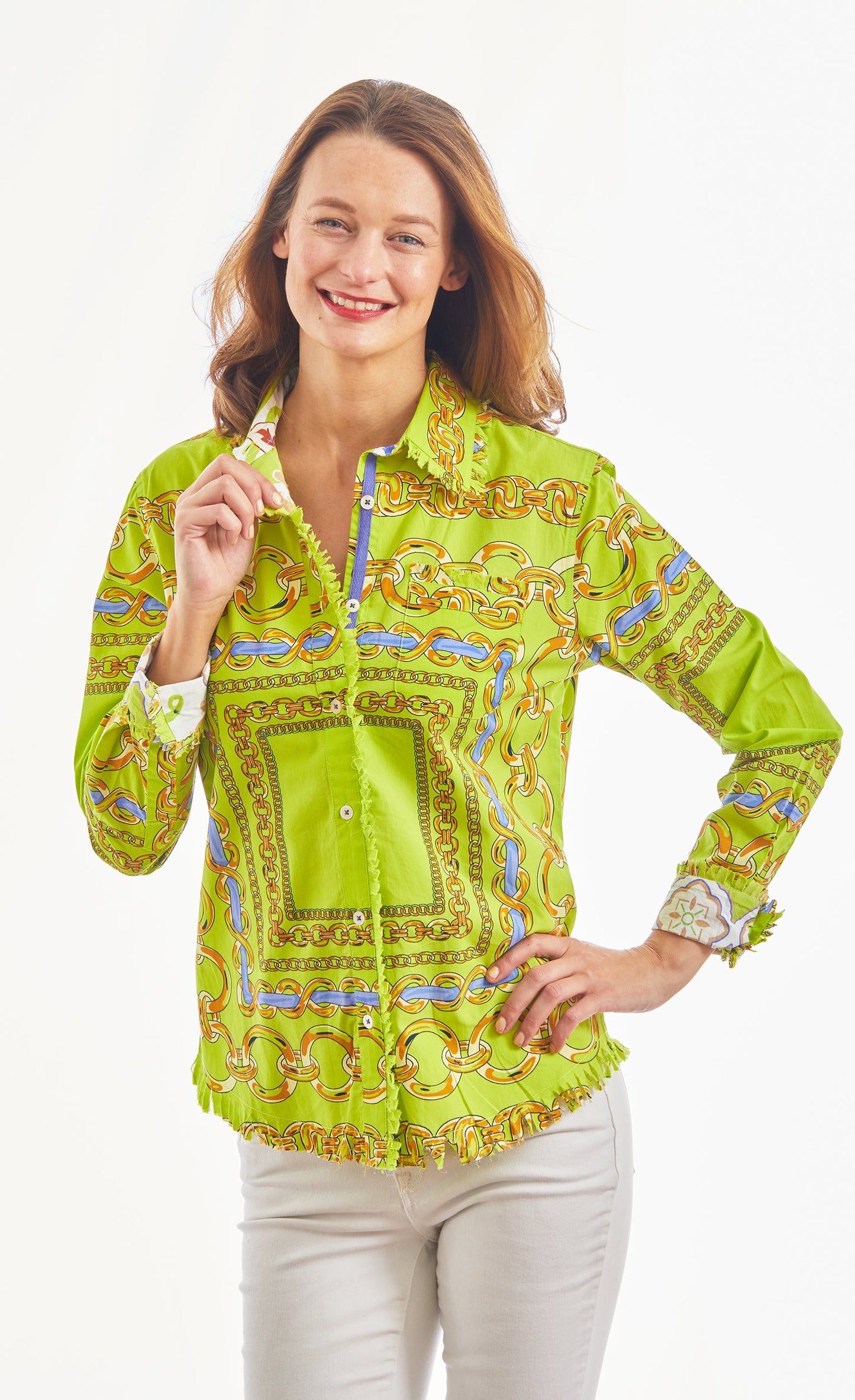 Cape Cod Acid Green And Navy Links Cotton Stretch