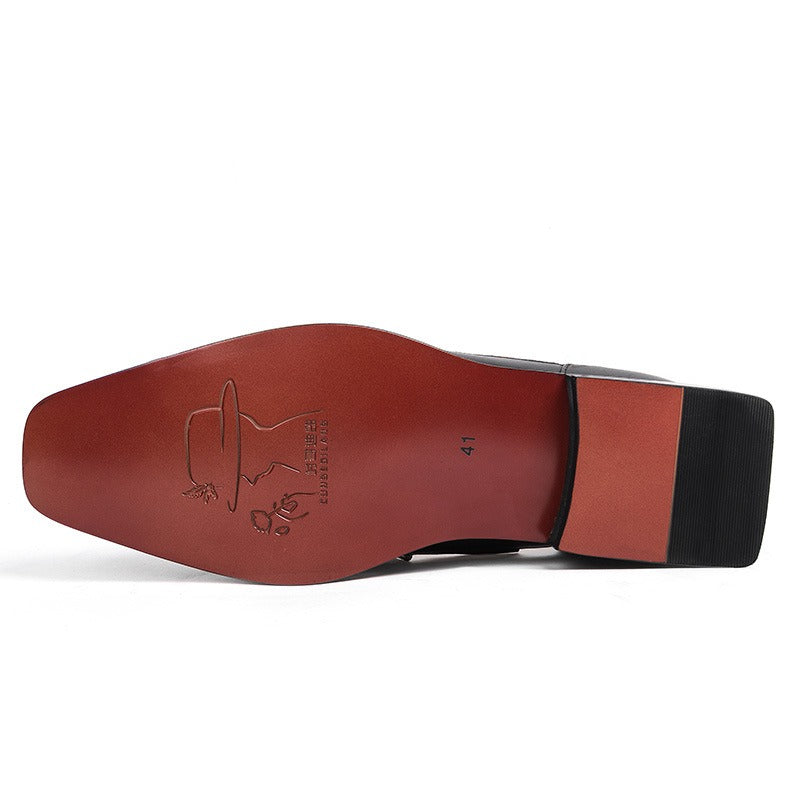 Men's square toe cowhide slippers with empty back, fashionable, casual and versatile heelless leather shoes, hollow leather slip