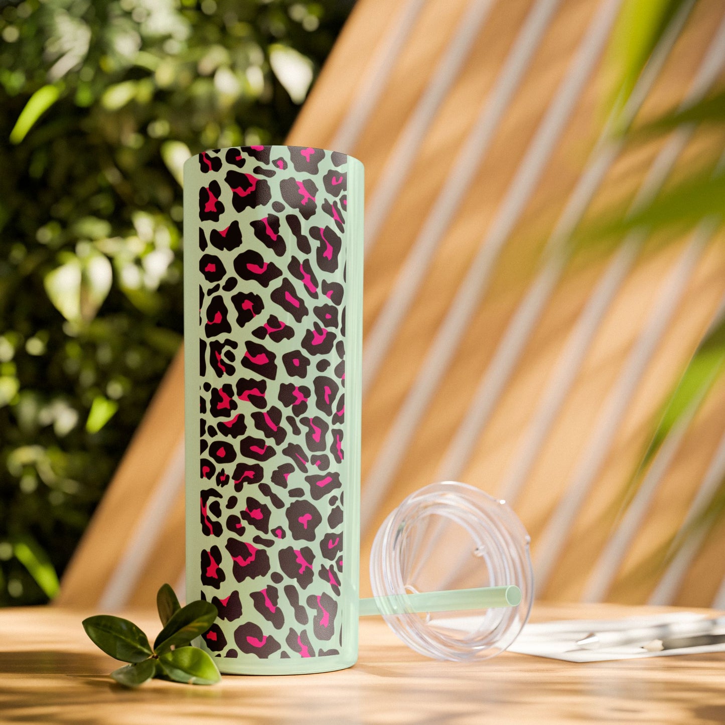 Leopard Print Skinny Tumbler with Straw, 20oz - Perfect for Travel, Gifts, and Everyday Hydration, Stylish Drinkware, Animal Print Tumbler