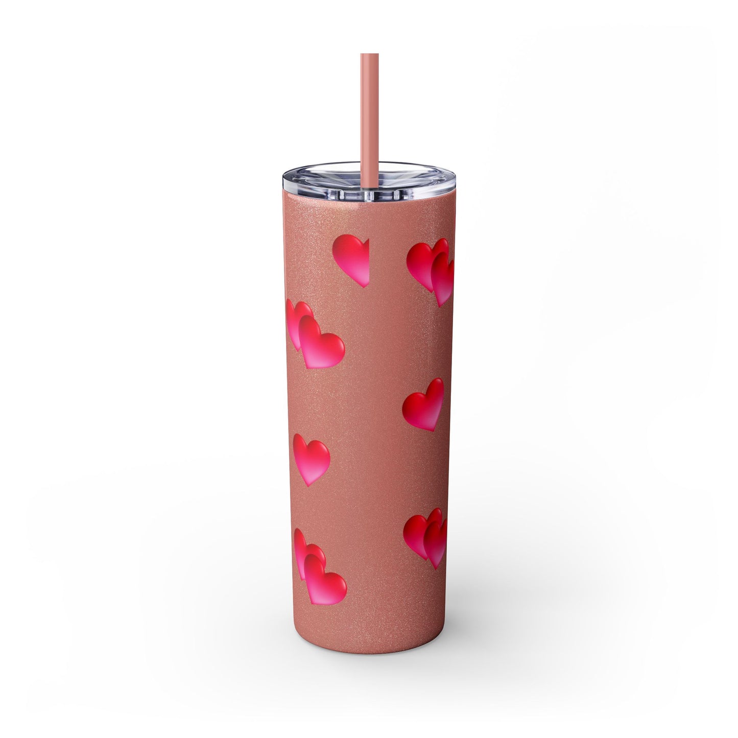 Gepasmaakte Glitter 20oz Dun Tumbler met Pienk Hartpatroon — [Jou Naam Hier]