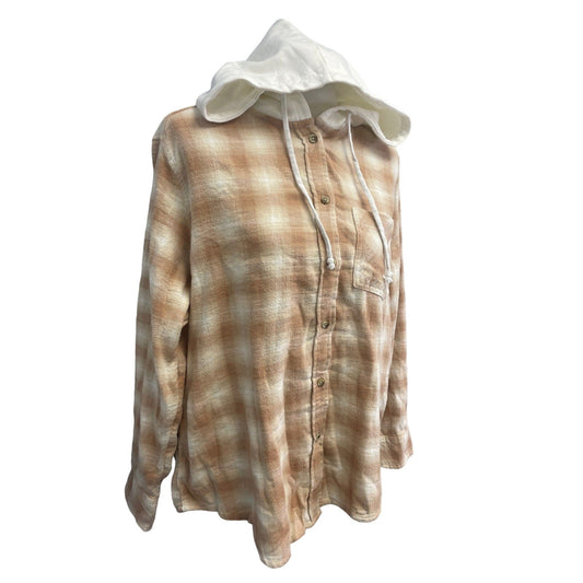 New Time and Tru Womens XL Long Sleeve Plaid Flannel Cotton Blend Hoodie