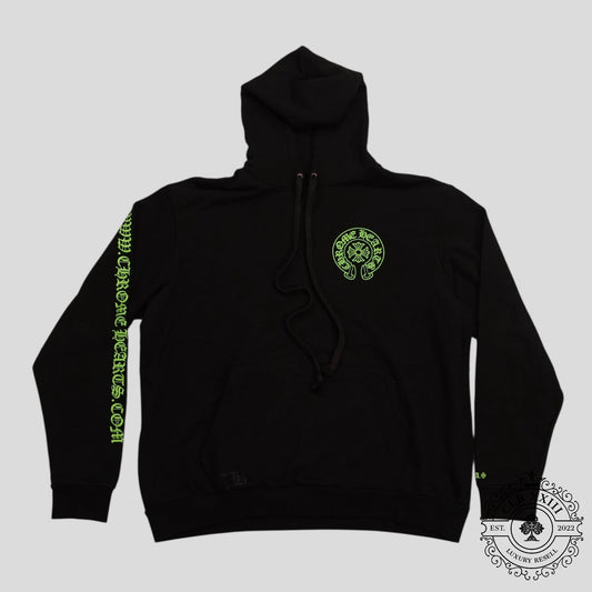Chrome Hearts Signed Leather Cross Patch Horseshoe Logo Hoodie in Black/Green