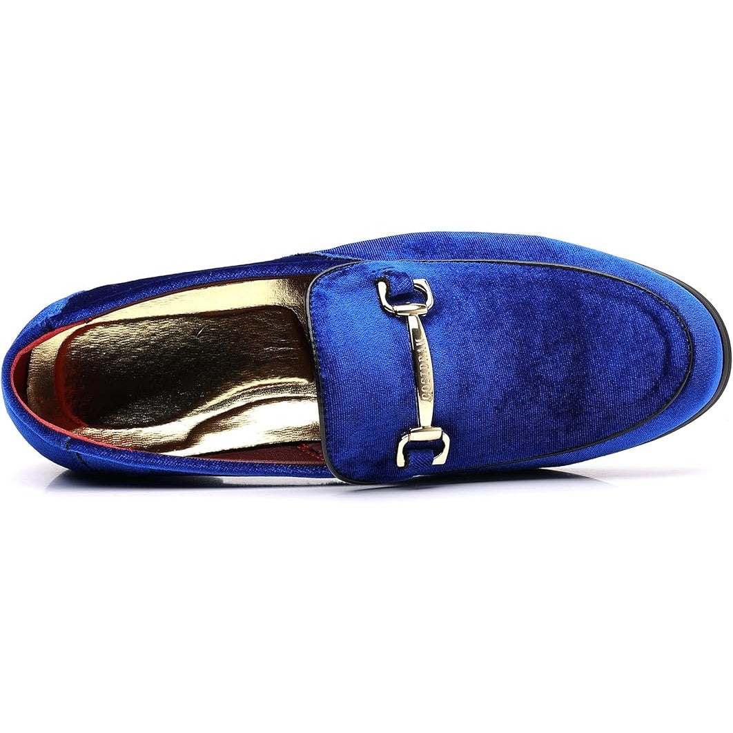 Cosidram Mens Size 15 Blue Velvet Gold Accent Slide On Low Heel Loafers Shoes