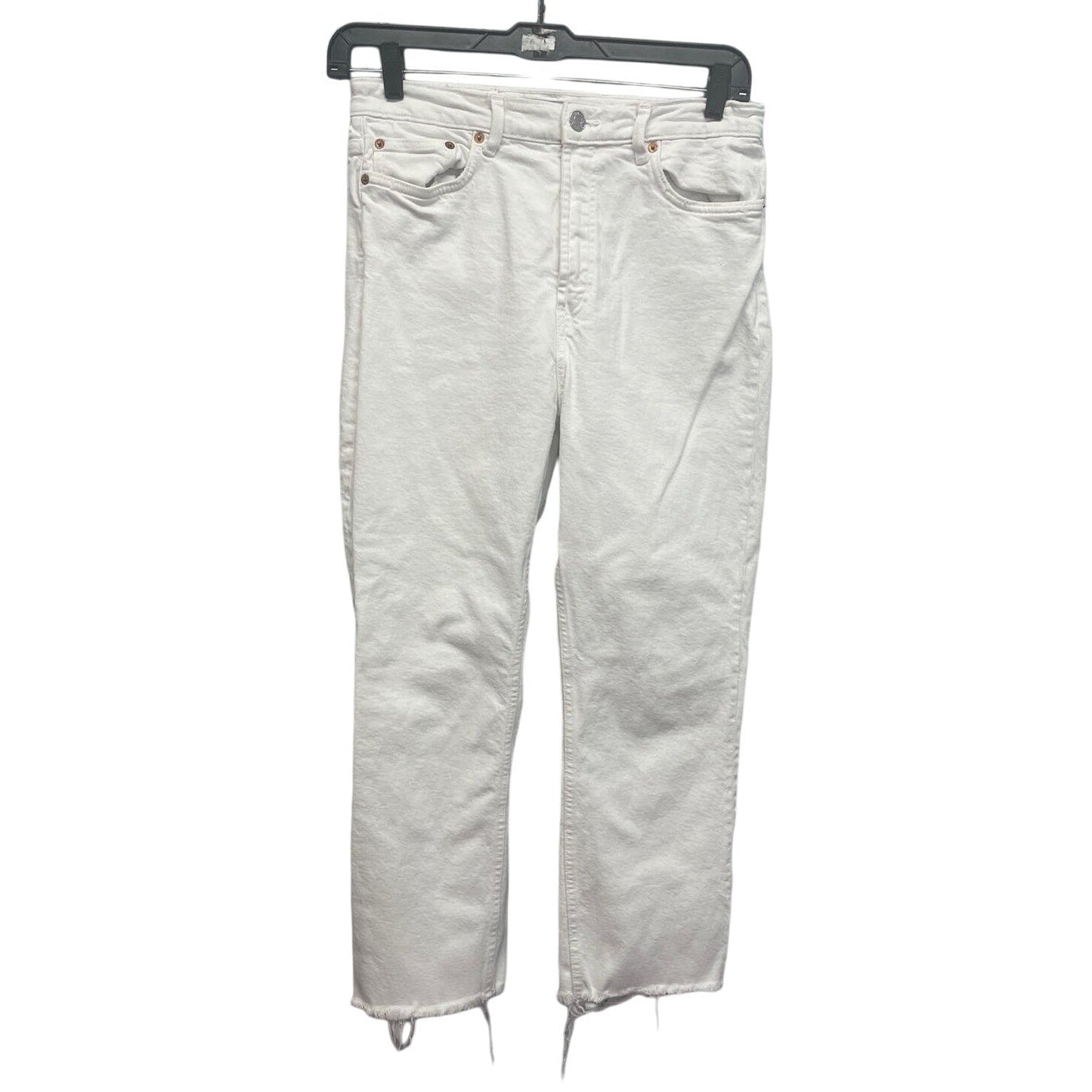 Zara Womens Size 12 Cotton Blend Rough Ankle Hem Denim White Jeans