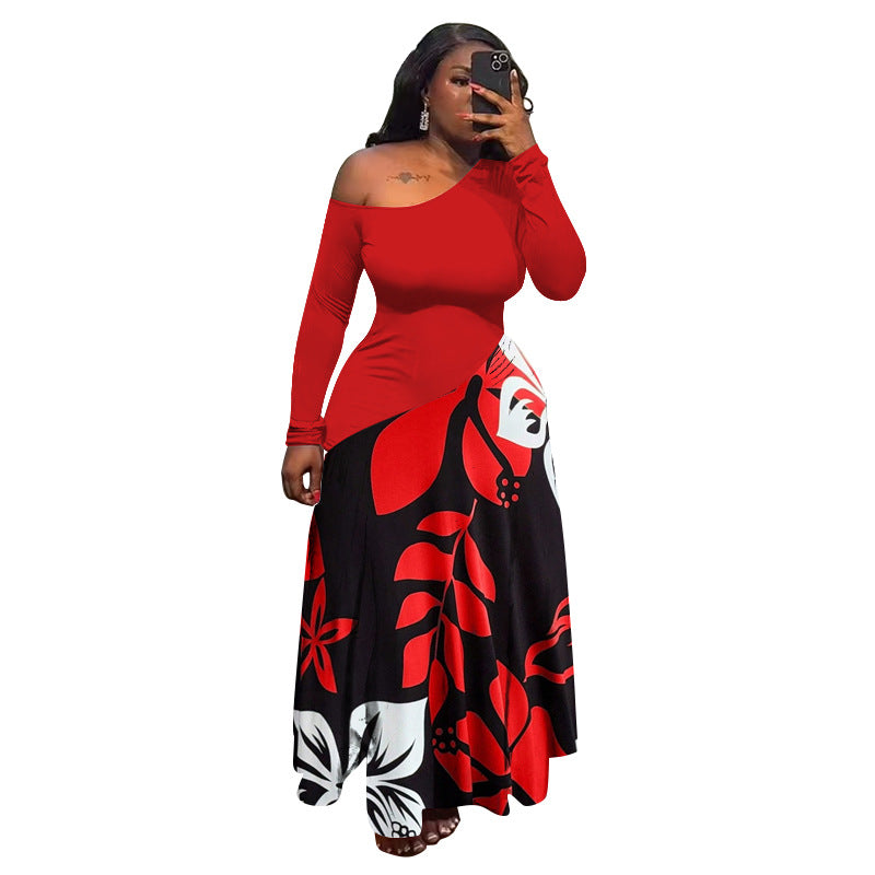 Womens Elegant Slim-Fit Patchwork Printed Maxi Dress With A Sexy Design